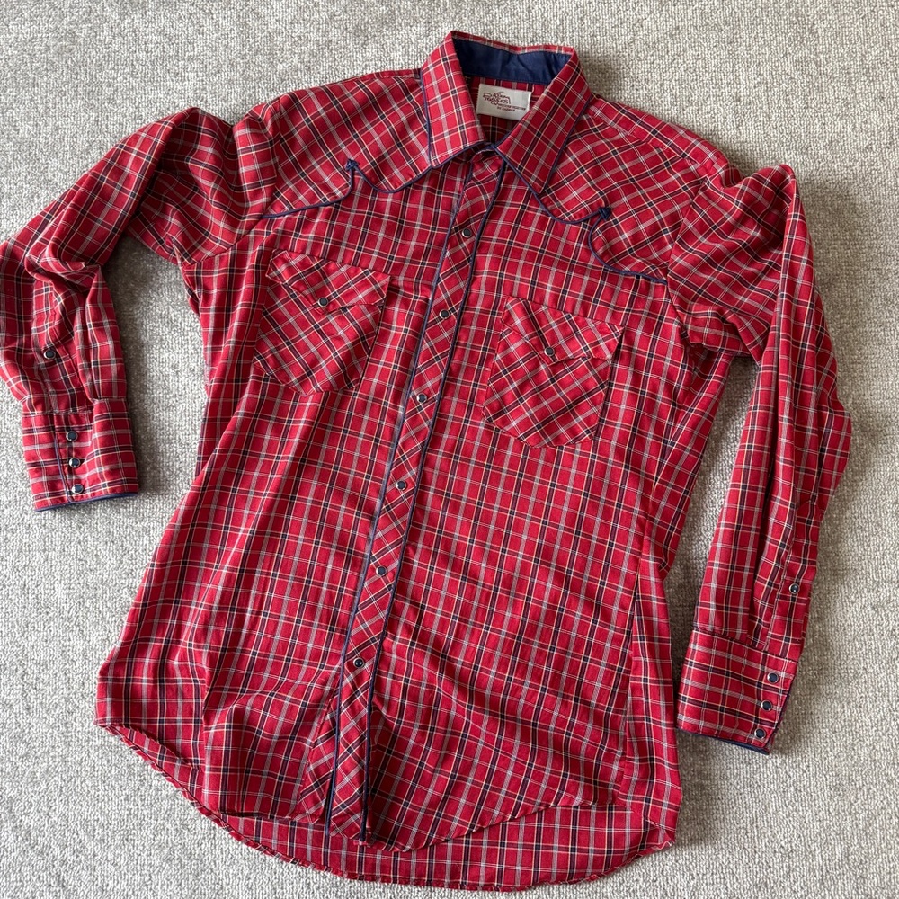 Vintage Kenny Rogers by Karman Western Plaid Pearl Snap USA 16/34 Longtail Shirt